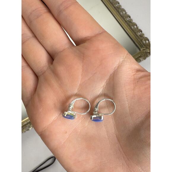 Stunning Vintage Sterling Silver Blue Cats Eye Earrings - Picture 6 of 10